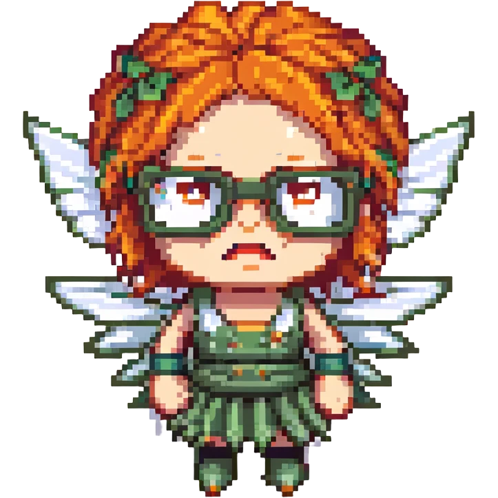 angry fairy with orange hair and big squared glasses emoji