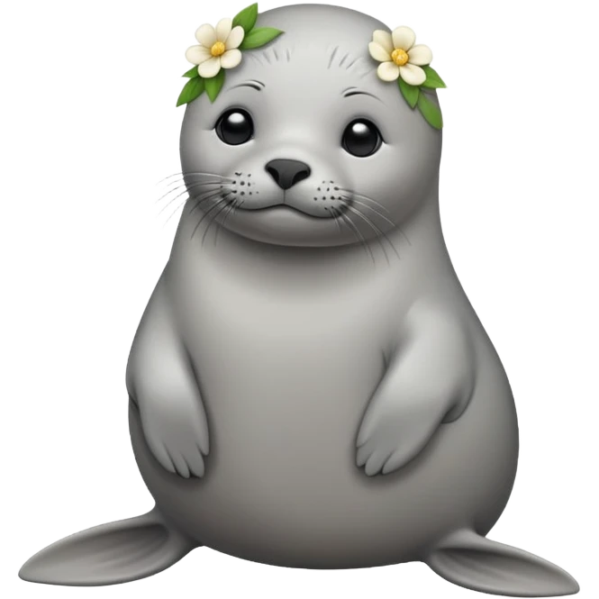 Seal slightly sitting down wth flower hair pin emoji