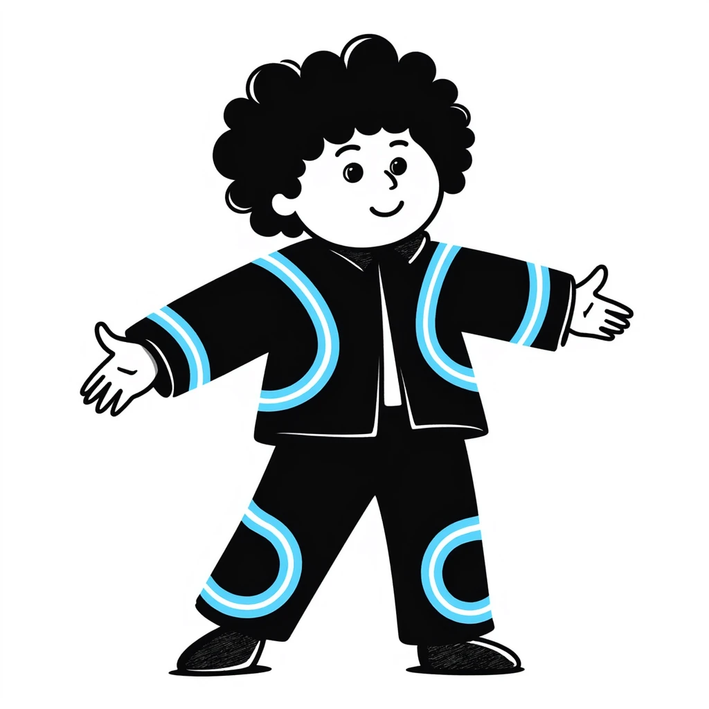 Cabbage Patch Kid in Tron suit with glowing blue lines, 80's retro sci-fi style emoji
