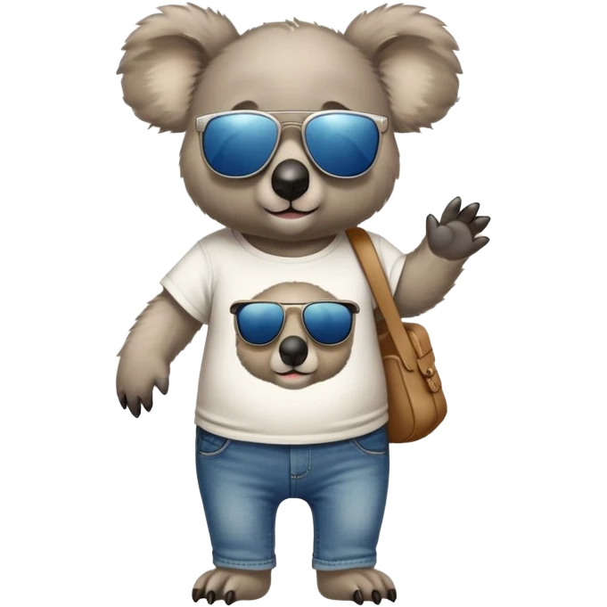 anthropomorphised koala in a band t-shirt and jeans wearing dark sunglasses walking upright emoji