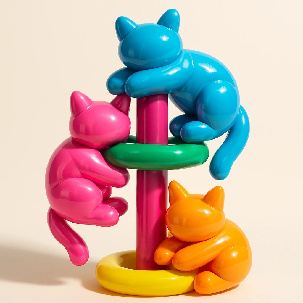 cats relaxing in a vertical playhouse emoji