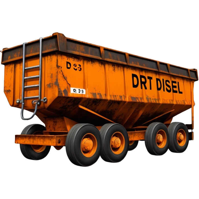 dump end trailer with the words 'Dirt n Diesel' on it, different angle, emoji style emoji
