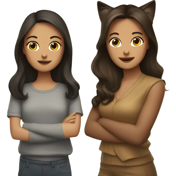 Two brunettes with two cats emoji