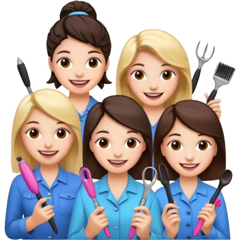 Girls holding hairstyle tools and nails tool emoji