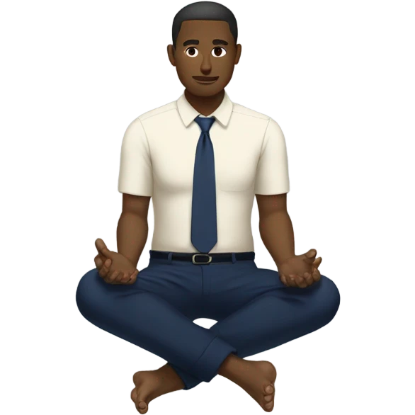 man meditating sitting down with cream dress shirt and navy blue pants . no tie emoji