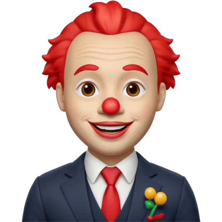 A 3D cartoon man with a red clown nose, smiling expression, wearing a suit, soft lighting, realistic Memoji-style. emoji