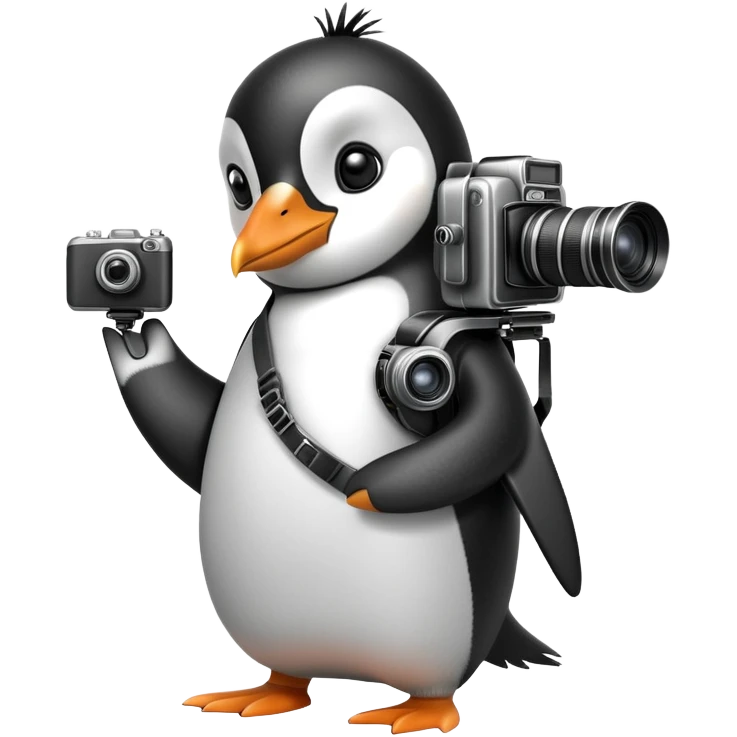 A penguin holding a camera. emoji