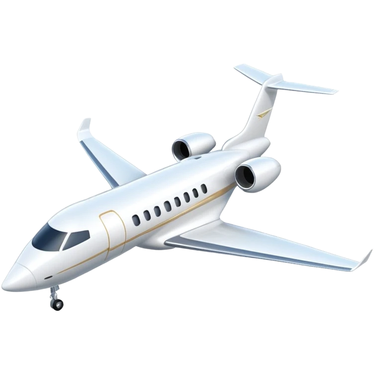 A 3D cartoon sleek white private jet flying through clear sky, sunlight glinting off fuselage, Memoji-style rendering. emoji