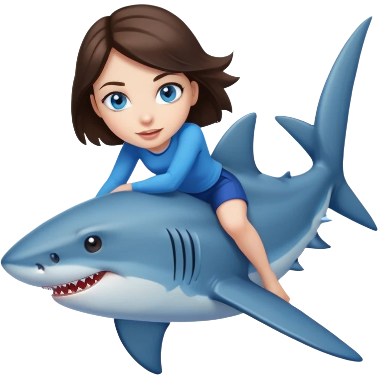  brunette girl blue eyes riding shark emoji