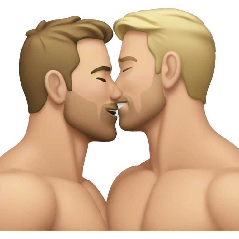 Caucasian Muscular gay men kissing wearing bikini emoji