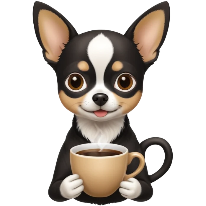 Black white female chihuahua enjoying a cup of coffee emoji