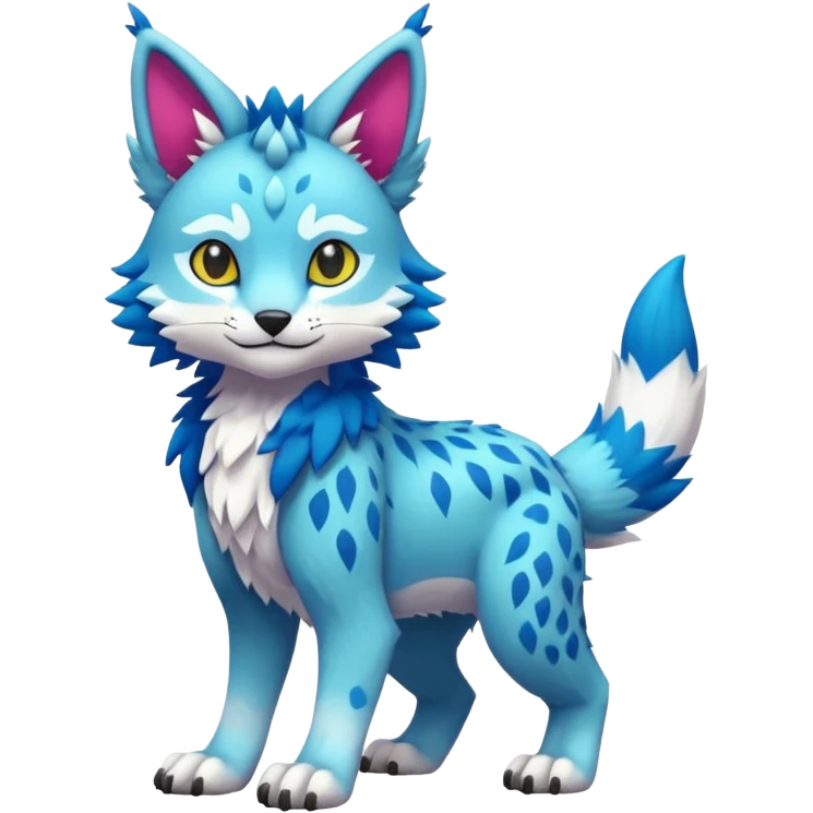 Colorful tropical kawaii cute Lynx-Trico-Sergal-Wolf-Vernid-Fakémon-Pokémon-creature (full body) emoji