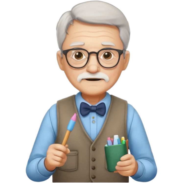 Man teacher: old, wearing vest, wearing glasses, hold chalk on their hand emoji