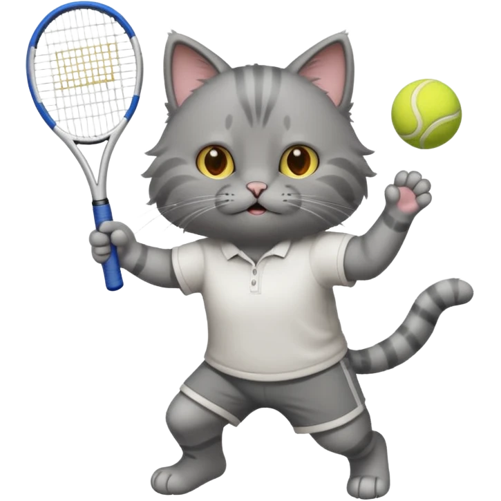 gray cat playing tenis emoji