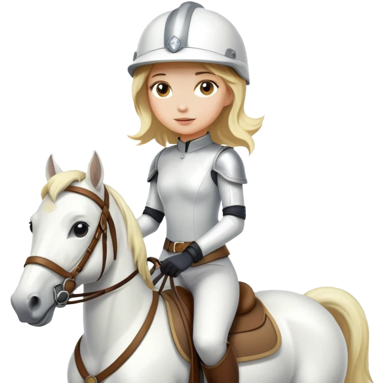 Girl with blonde hair riding a white horse with a helmets  emoji