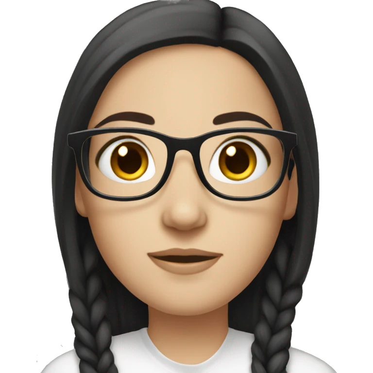 white girl with black hair, dark brown eyes, glasses emoji