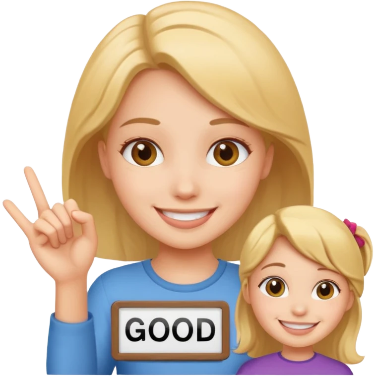 A girl holding a sign saying good girl emoji