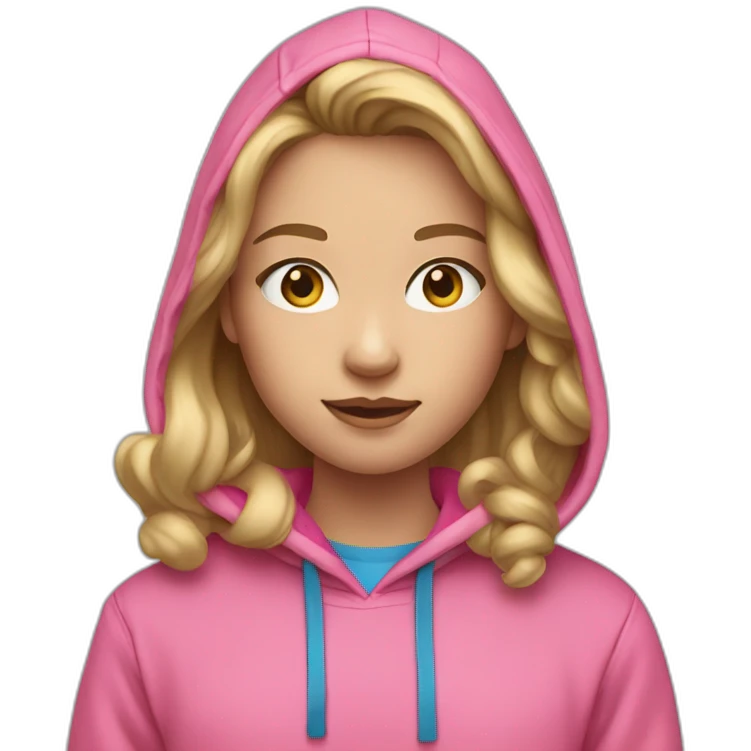 13 year old girl with dirty blonde hair and blue eyes with pink hoodie emoji