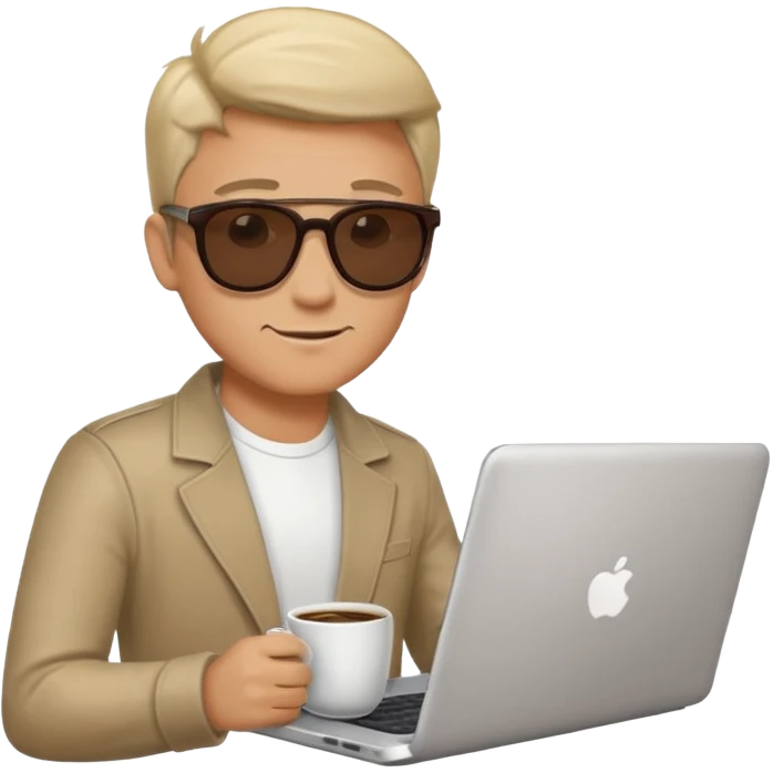 cool man in sunglasses with a laptop and coffee emoji