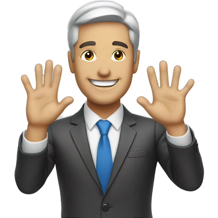 smiling business man putting hands up emoji