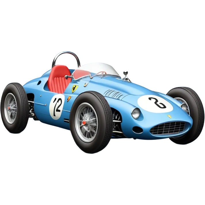  Hazy-blue Fenderless extended-wheelbase 1962 luxury racing Ferrari lowered powerful V-8 engined racing cycle car featuring advanced rugged 4 wheel independent suspension, power steering, disc brakes, small leather covered steering wheel, side mounted cowl exhaust  emoji