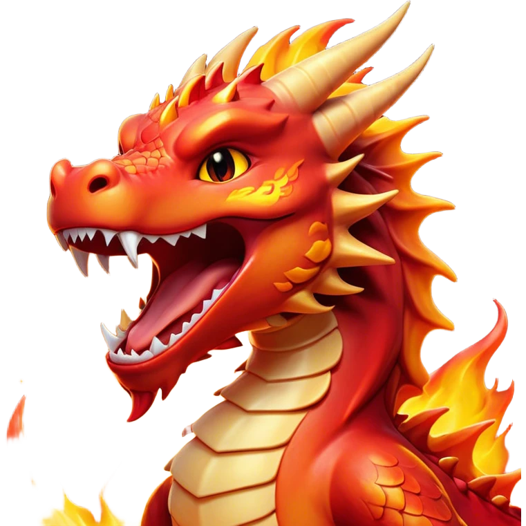 Cinematic Cute Yawning Fierce Fire Dragon Portrait Emoji, Head tilted slightly with a dramatic, wide-open yawn, revealing a fearsome yet endearing scaled visage bathed in searing reds and oranges, with gentle flames licking around its open mouth; rendered with realistic detail and flickering natural light, high shine, relaxed yet fierce, styled with a dash of smoldering charm, soft glowing outline, capturing the essence of a sleepy but spirited inferno ready to unleash a tender blaze of warmth! emoji