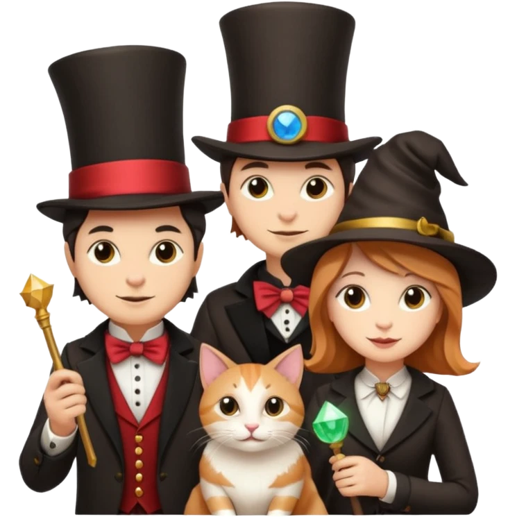 magician couple and their pet cat emoji