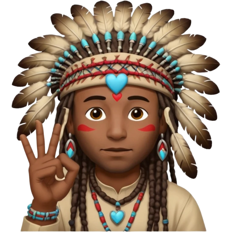 Black American man dark brown with dreads with a American Indian headdress with doing heart me emoji