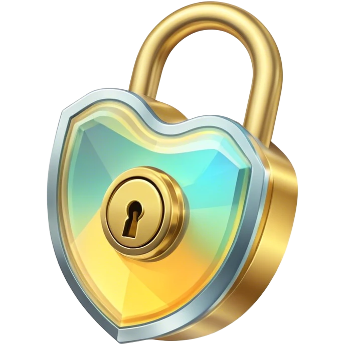 Holographic and glassmorphic golden lock emoji