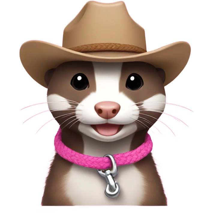 Ferret on a pink leash wearing a cowboy hat emoji