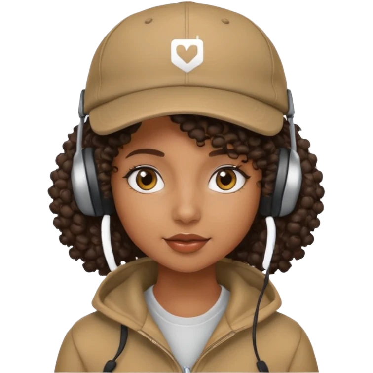 curly haired with headphones in and  black girl with cap emoji
