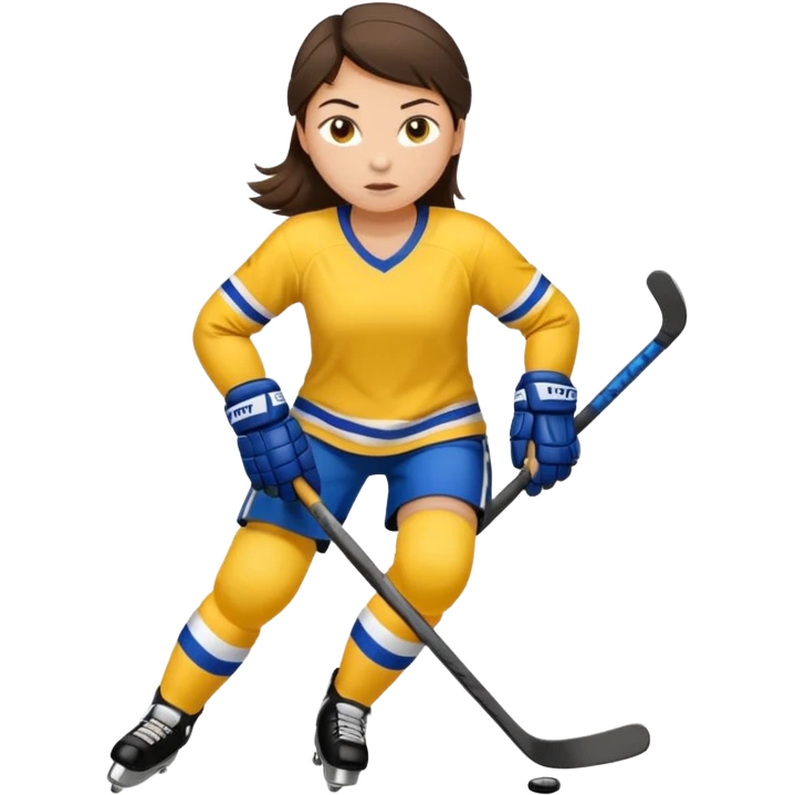 Girl hockey player with yellow jersey full body brunette emoji