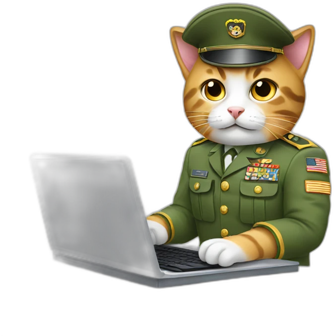 cat in military uniform typing on keyboard emoji
