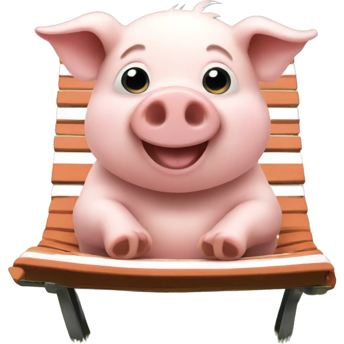 A pig sitting on a lawn chair and smiling  emoji