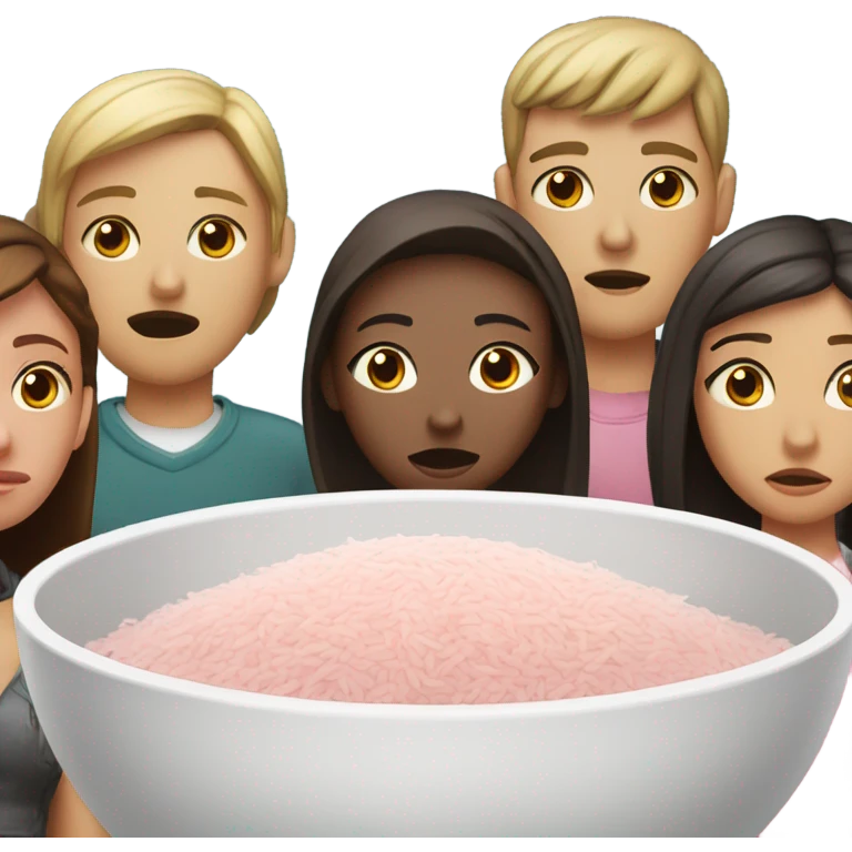 pink themed sad face + rice + friends emoji