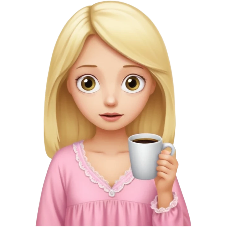 A blonde woman in a pink nightgown with wide eyes looks for coffee. emoji
