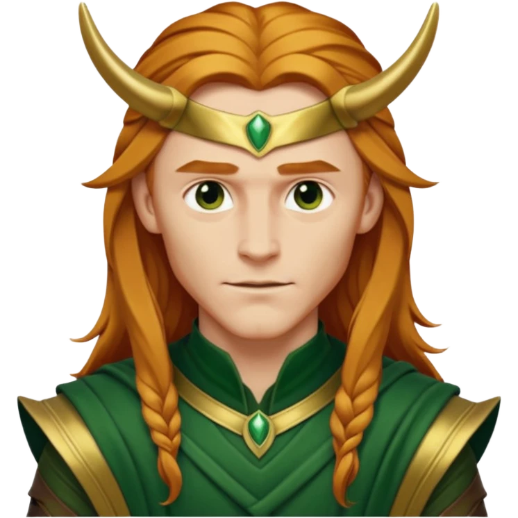 Loki, God of Mischief from Gods and Goddesses with long reddish blonde hair, gold and dark green outfit emoji