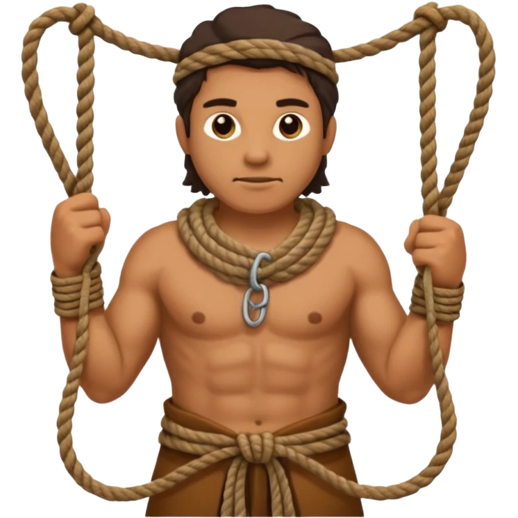 Ancient  man with animal skin clothes with ropes in hand emoji
