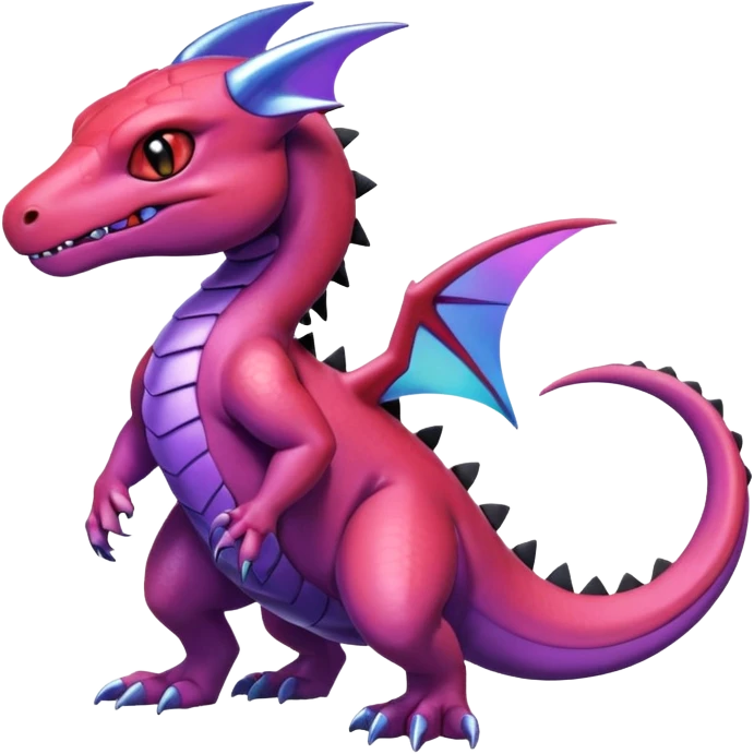 Cute Shiny Violet iridescent Guilmon-Salandit-Fakémon-hybrid-creature (full body)  emoji