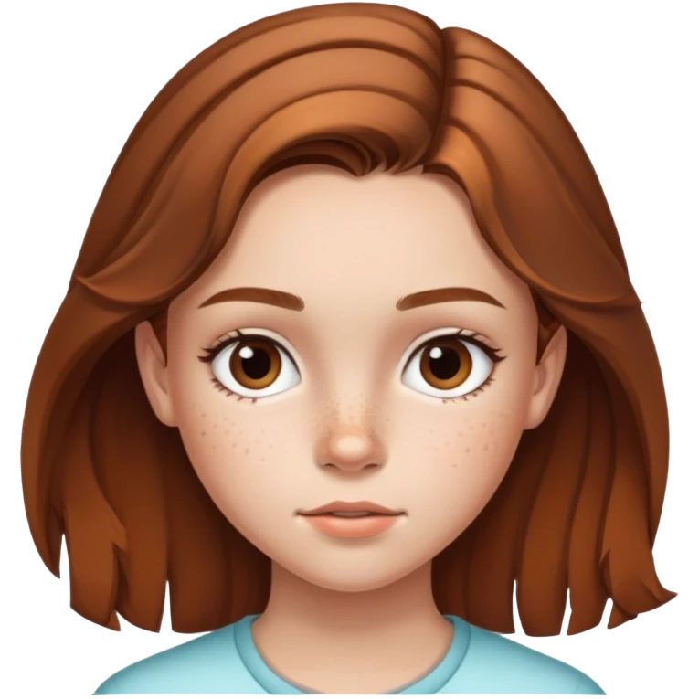 13 year old girl with mid length highlighted brown hair, freckles, big forehead and nice lips emoji