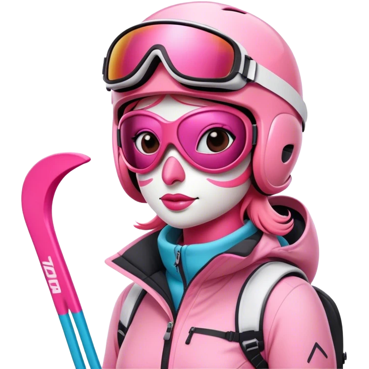 A female Skiing Flamingo with ski helmet, ski goggles , ski and ski boots. One head and two legs emoji