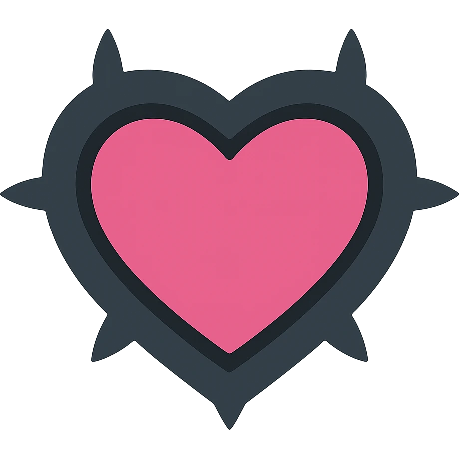 gothic heart with a black velvet cushion, color icon filled style, pink and black emoji