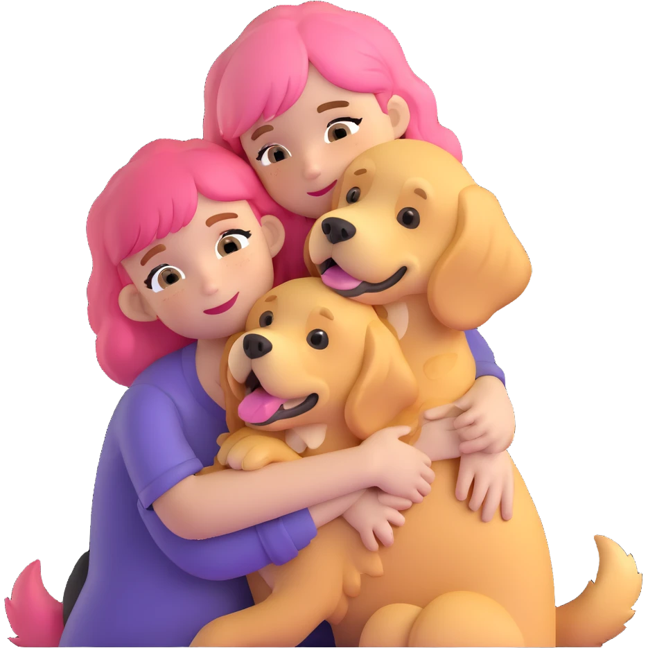 pink-haired girl hugging golden retriever emoji