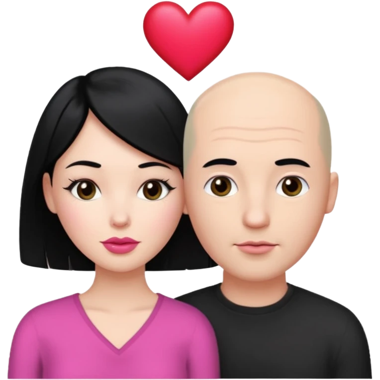 👩🏻‍❤️‍💋‍👨🏻 this one but the man should be bald. white woman with black hair and white bald man and a heart between their heads. she has pink lips emoji