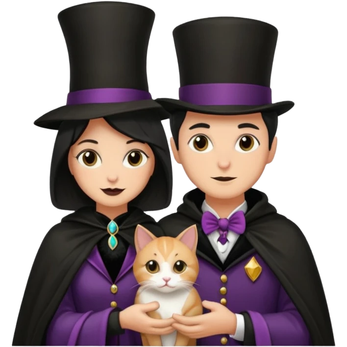 magician couple and their pet cat emoji
