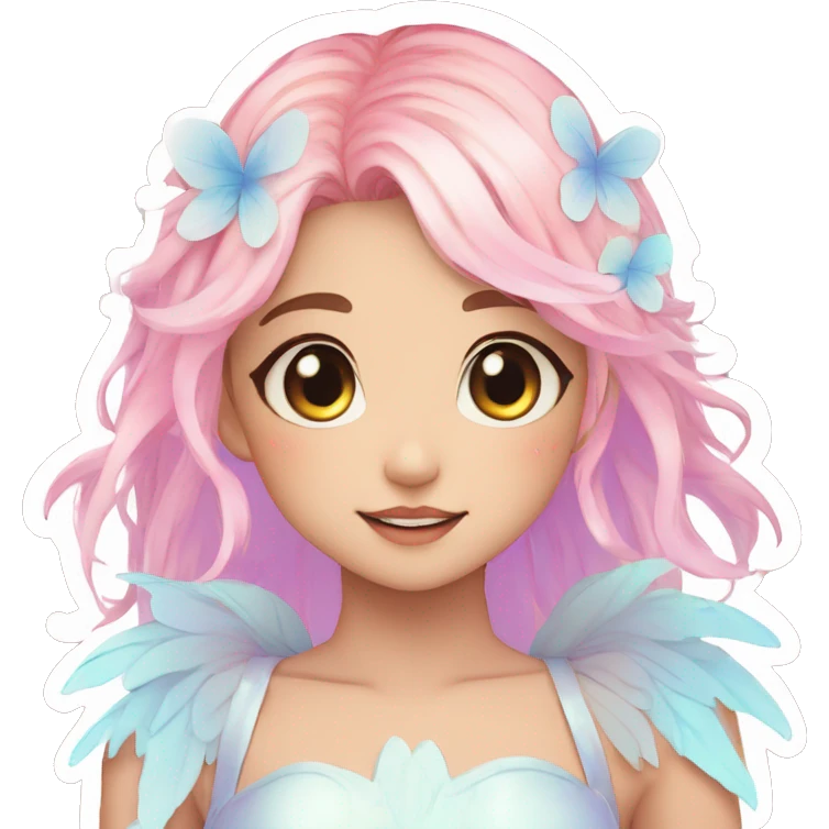 Gorgeous Beautiful Blushing Petite Colorful-Shiny-Pastel-Fairy-Anime-Girl with beautiful gradient pastel hair aesthetic sticker emoji