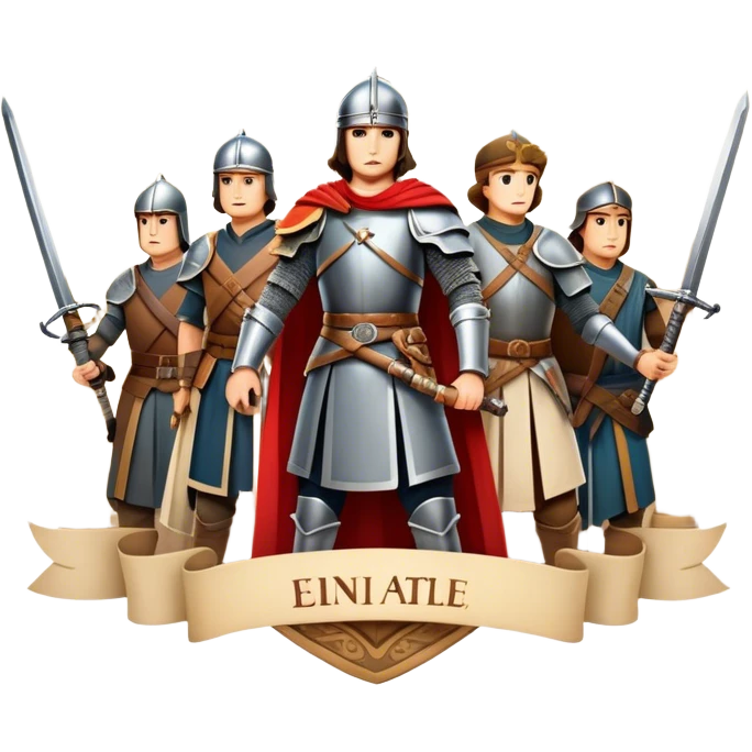 Icon for Historical Movies: A vintage movie poster-style design with elements of ancient architecture, historical figures in period costumes, and a backdrop of a historical event or battle. Include scrolls, swords, and shields. Retro cinematic feel. Transparent background. emoji