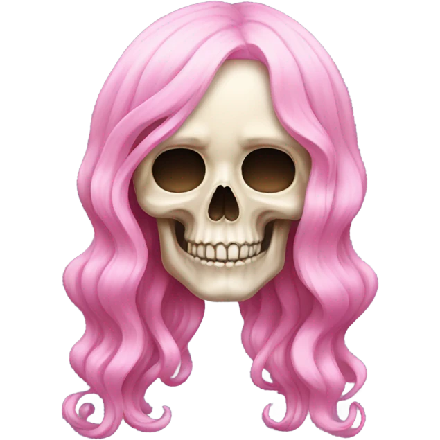Skull wearing a long, wavy, pastel pink wig emoji