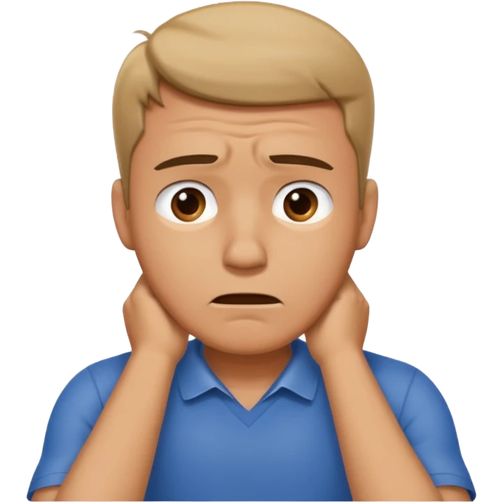 Guy with hands around neck, looking frustrated emoji