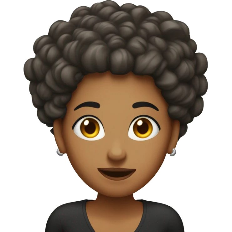 A woman’s face with her tongue fully sticking out and her eyes rolled back. Her hairstyle resembles a pot-shaped earring, and her hair is curly. emoji
